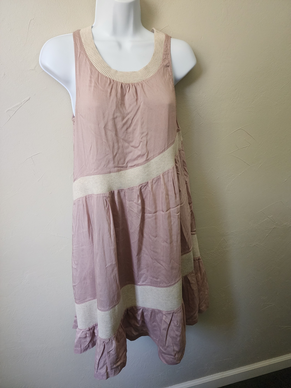 Maeve Dusty Rose Sleeveless Dress with Cream Rib Trim Size XS